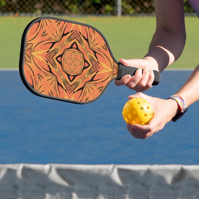 Ebony Black And Citrus Orange Tropical Art Design Pickleball Paddle (Insitu)