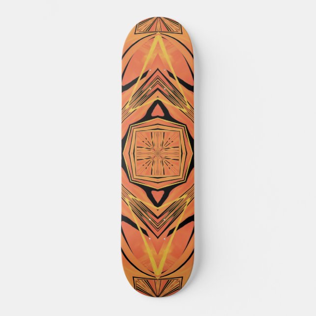 Ebony Black And Citrus Orange Tropical Art Design Skateboard (Front)