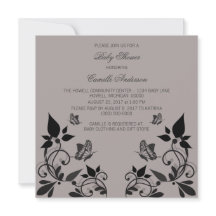 Ebony Butterfly Floral Baby Shower Invite