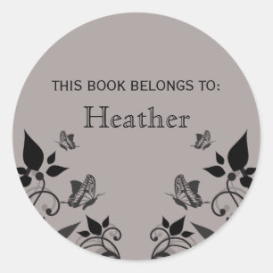Ebony Butterfly Floral Bookplate Stickers