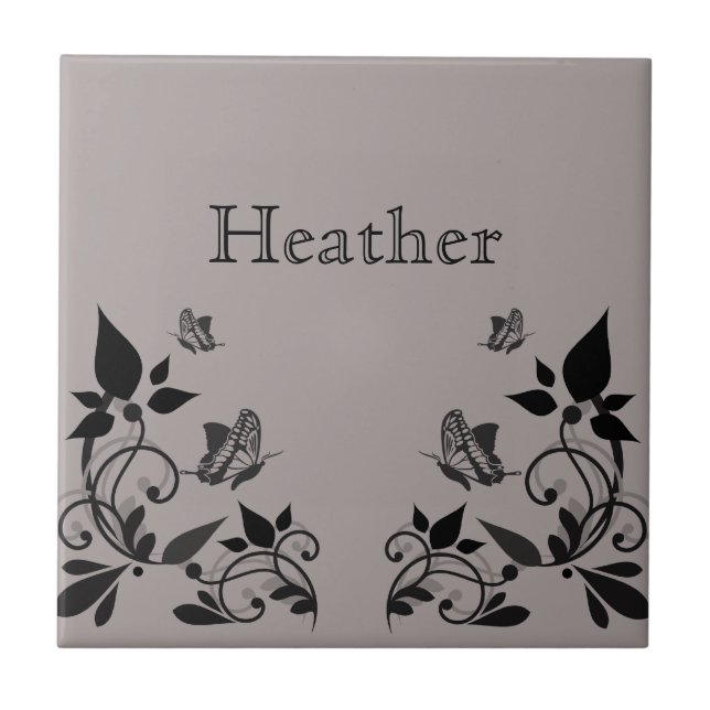 Ebony Butterfly Floral Tile (Front)