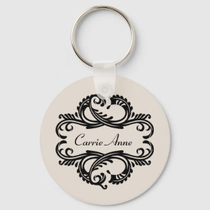 Ebony Chic Damask Keychain