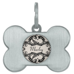 Ebony Chic Damask Pet Tag