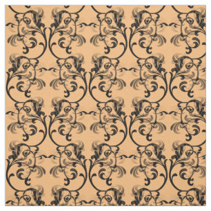 Ebony Coral Parisian Damask Pattern Fabric