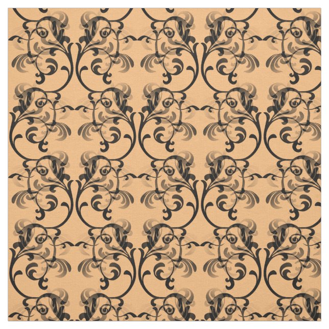 Ebony Coral Parisian Damask Pattern Fabric (Swatch)