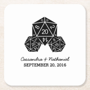 Ebony D20 Dice Wedding Paper Coasters