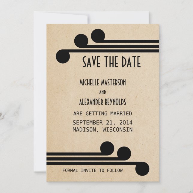 Ebony Deco Chic Save the Date Invite (Front)
