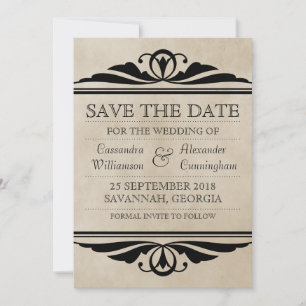 Ebony Elegant Deco Save the Date Invite