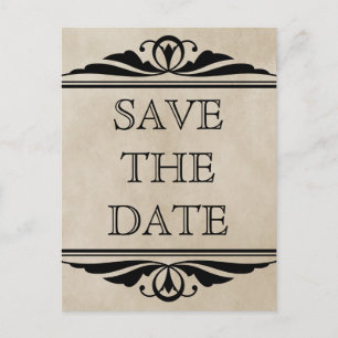 Ebony Elegant Deco Save the Date Postcard