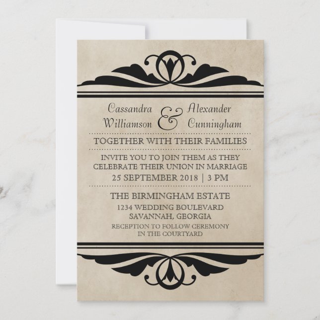 Ebony Elegant Deco Wedding Invite (Front)