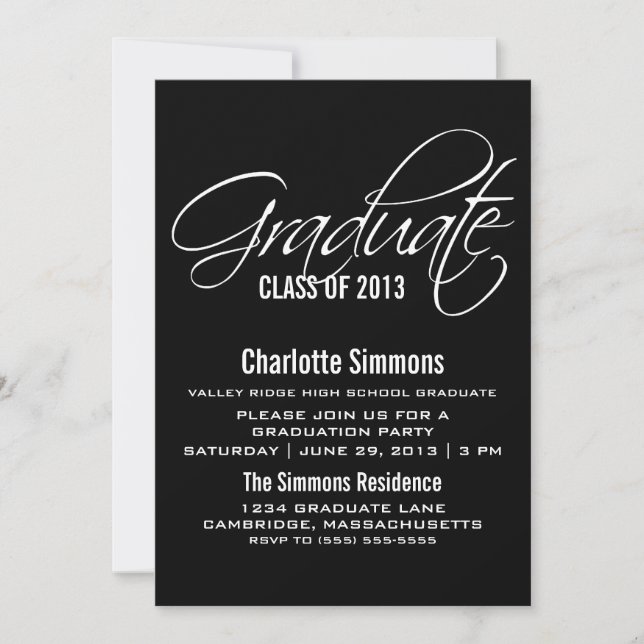 Ebony Elegant Script Graduation Invite (Front)