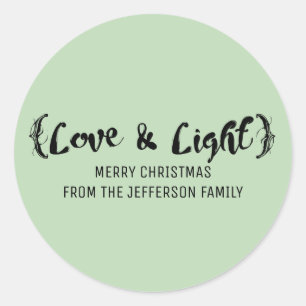 Ebony Elegant Sketched Love & Light Holiday Classic Round Sticker