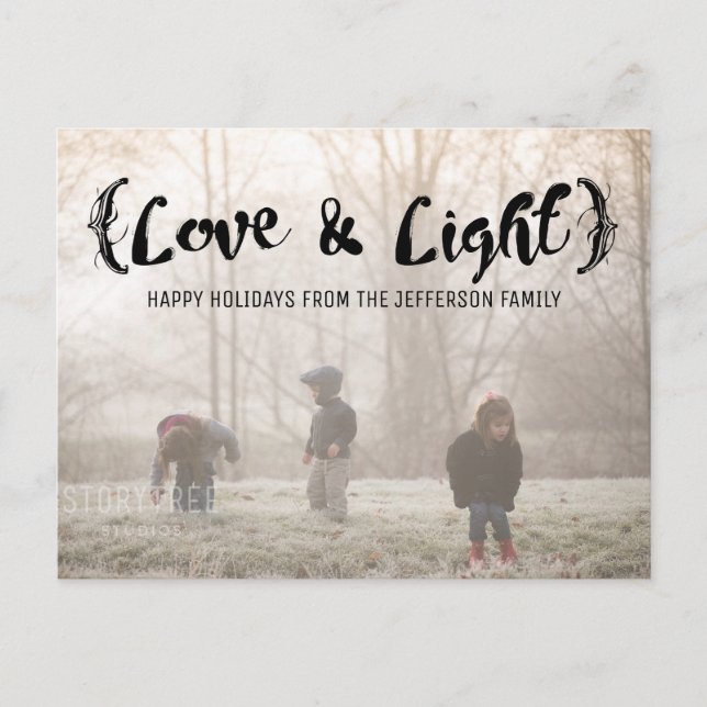Ebony Elegant Sketched Love & Light Holiday Photo (Front)