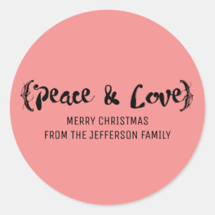 Ebony Elegant Sketched Peace & Love Holiday Classic Round Sticker