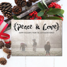 Ebony Elegant Sketched Peace & Love Holiday Photo
