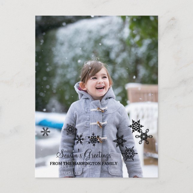 Ebony Elegant Snowflakes Christmas Photo Postcard (Front)