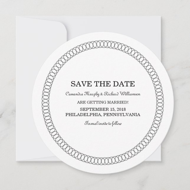 Ebony Encircled Round Save the Date Invite (Front)