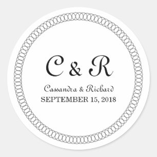 Ebony Encircled Round Wedding Stickers