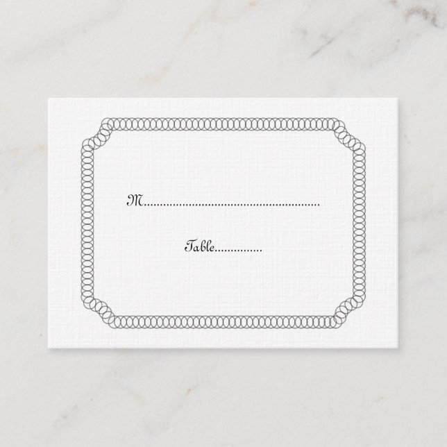 Ebony Encircled Ticket Wedding Place Card (Front)