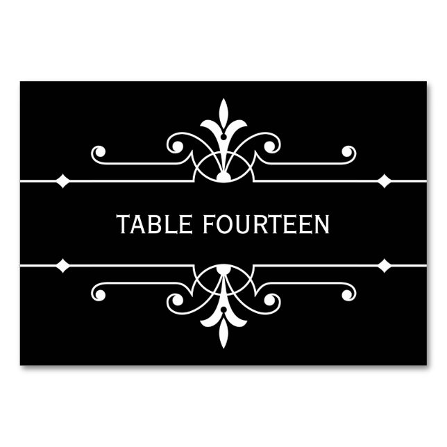 Ebony Fancy Ornamental Wedding Table Card (Front)