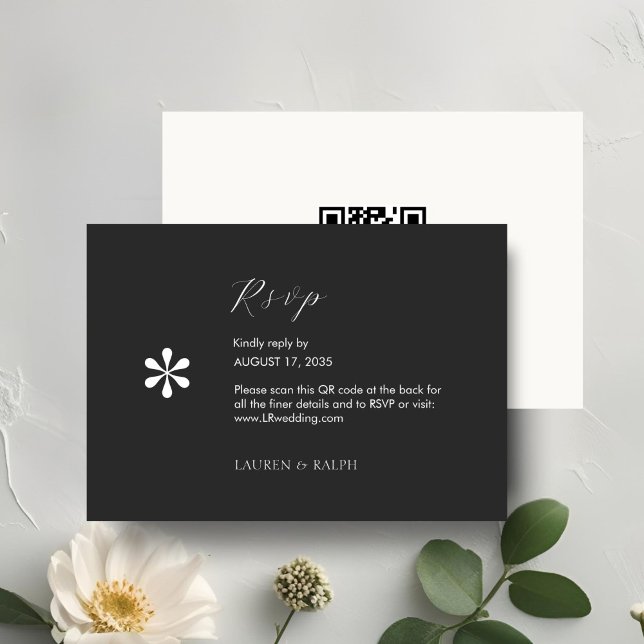 Ebony & Ivory | Chic QR Code Wedding RSVP Card (Creator Uploaded)