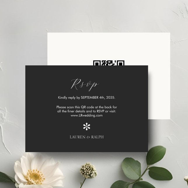 Ebony & Ivory | Chic QR Code Wedding RSVP Card (Creator Uploaded)