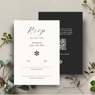 Ebony & Ivory Chic QR Code Wedding RSVP Card