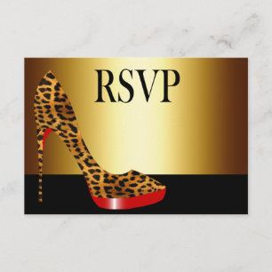 Ebony Leopard Stiletto Stripes RSVP Card