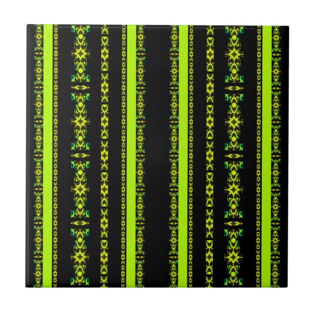 Ebony Lime Modern African Black & Green Geometric Tile (Front)