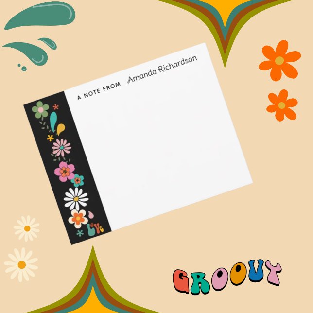 Ebony LOVE Flower Groovy 70's theme Flat Note Card (Creator Uploaded)