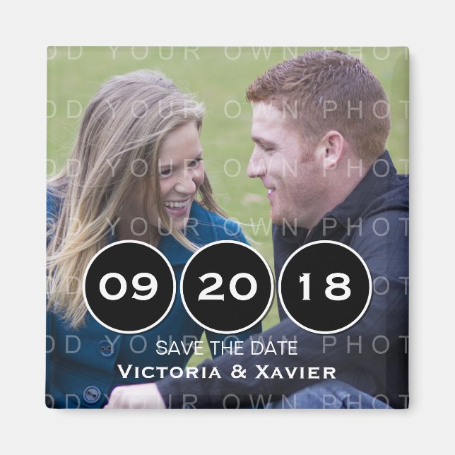 Ebony Modern Circles Photo Save the Date Magnet (Front)