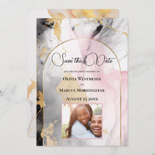 Ebony Rose and Gold Abstract Marble Invitation