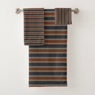 Ebony, rust and sandstone stripes bath towel set