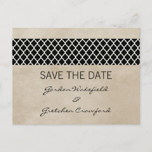 Ebony Rustic Quatrefoil Save the Date Postcard