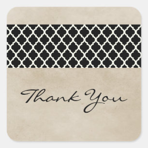 Ebony Rustic Quatrefoil Thank You Stickers
