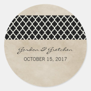 Ebony Rustic Quatrefoil Wedding Stickers