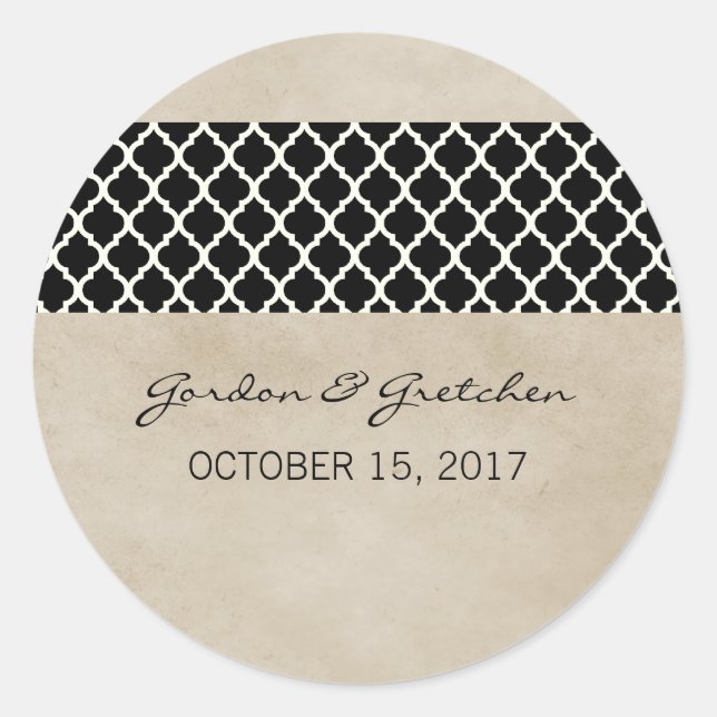 Ebony Rustic Quatrefoil Wedding Stickers (Front)