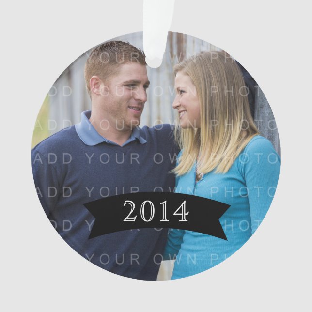 Ebony Simple Banner Holiday Photo Ornament (Front)