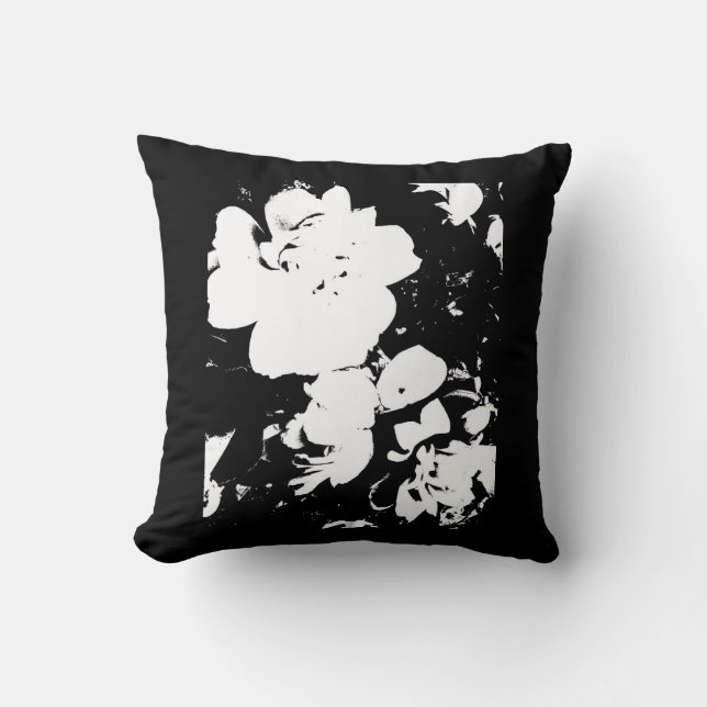 Ebony Snow Roses Cushion (Front)