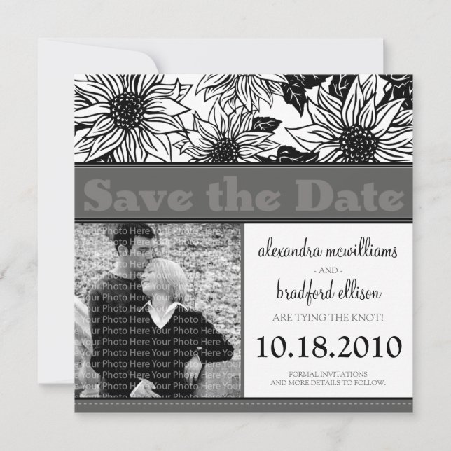 Ebony Sunflowers Save the Date Announcement (Front)