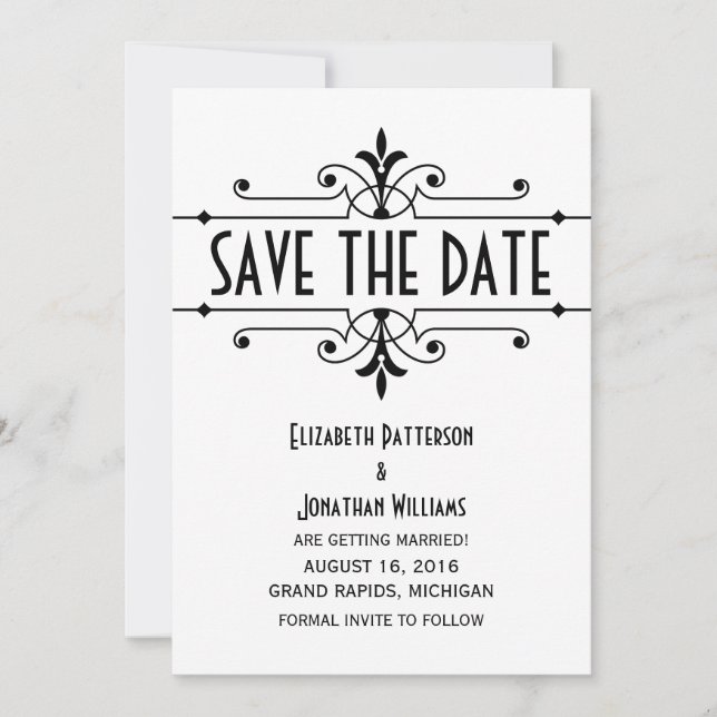 Ebony v2 Fancy Ornamental Save the Date Invite (Front)