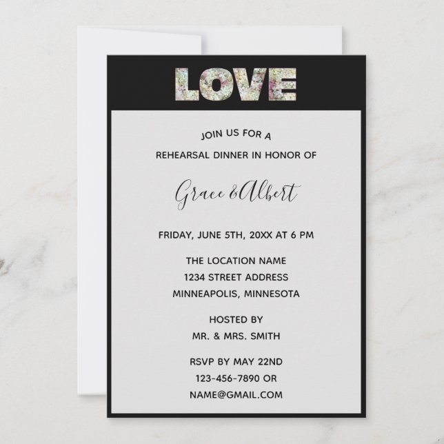 Ebony Vanilla Strawberry Hydrangeas Rehearsal  Invitation (Front)