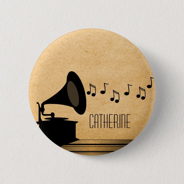 Ebony Vintage Gramophone Button (Front)