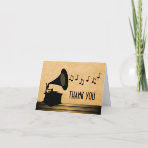 Ebony Vintage Gramophone Thank You Card
