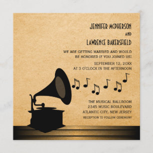 Ebony Vintage Gramophone Wedding Invite