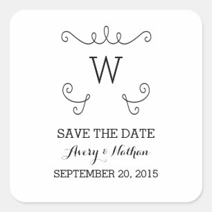 Ebony Whimsical Flourish Save the Date Stickers
