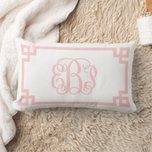 EBP Light Pink Greek Key Script Monogram Lumbar Cushion