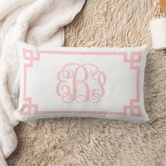 EBP Light Pink Greek Key Script Monogram Lumbar Cushion (Blanket)