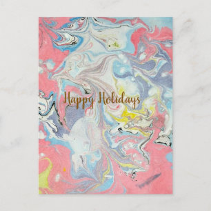 Ebru Art Pastel Abstract Holiday Postcard