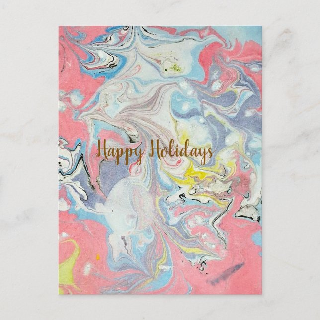 Ebru Art Pastel Abstract  Holiday Postcard (Front)